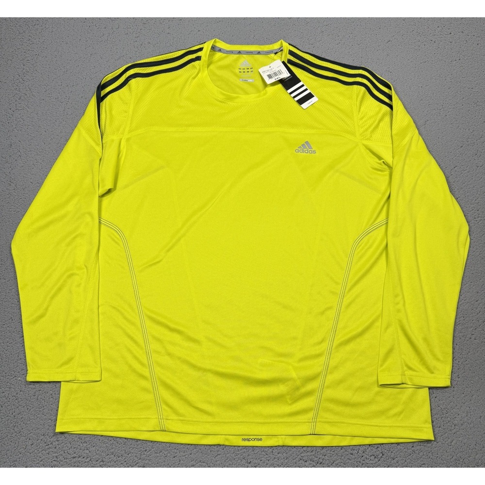 NWT Adidas Climalite Response Shirt Mens 2XL Yellow Long Sleeve Crewneck Running